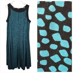 Marianne Sleeveless Teal & Black Jersey Printed Fit & Flare Dress Plus Size 2X